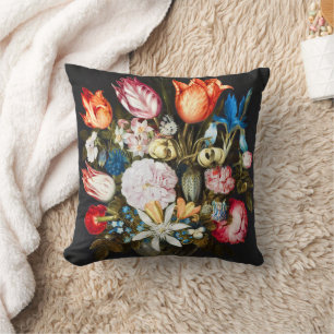 Vintage Flowers in a Glass by  Ambrosius Bosschaer Cushion