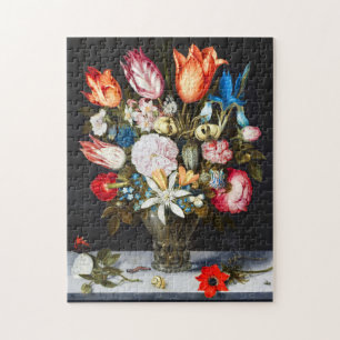 Vintage Flowers in a Glass by Ambrosius Bosschaer Jigsaw Puzzle