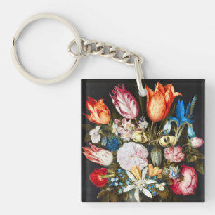 Vintage Flowers in a Glass by Ambrosius Bosschaer Key Ring