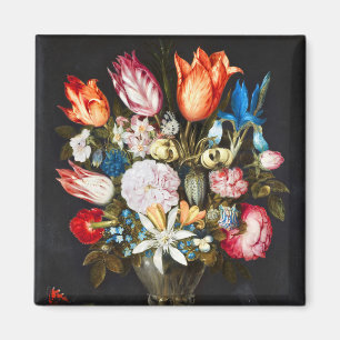 Vintage Flowers in a Glass by Ambrosius Bosschaer Magnet