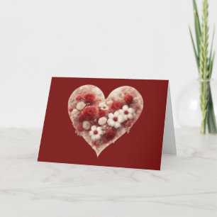 Vintage Flowers in a Heart Valentine's Day Card
