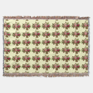 Vintage Flowers In Basket Throw Blanket