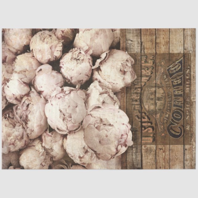 Vintage Flowers in Coffee Crate Decoupage Tissue Paper (Front)