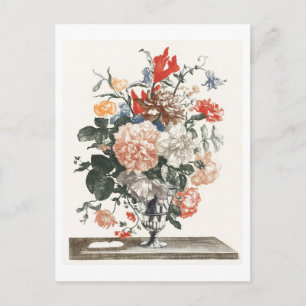 Vintage Flowers in Glass Vase Illustration Postcard