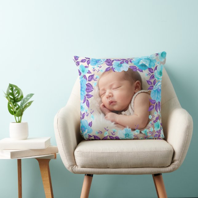 Vintage Flowers & Leaves Frame - Square 4 + text Cushion (Chair)