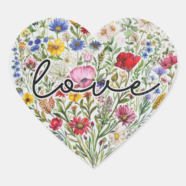 Vintage Flowers Love Heart Floral Wildflowers Sticker (Front)