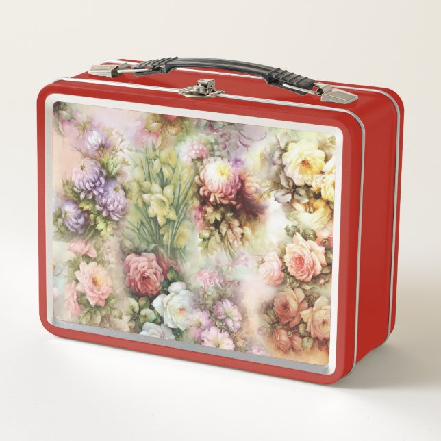 Vintage Flowers Metal Lunch Box (Front)