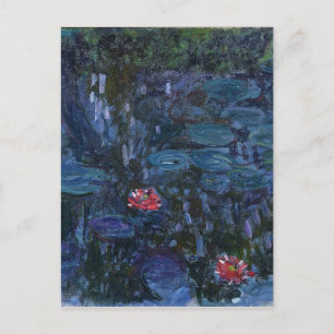 vintage flowers monet water lilies reflections art postcard