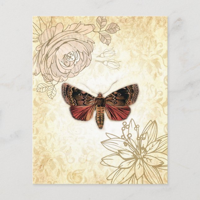 Vintage Flowers & Moth Scrapbook Paper (Front)