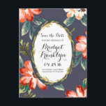 vintage flowers navy and gold save the date announcement postcard<br><div class="desc">vintage floral navy and gold wreath save the date postcards</div>