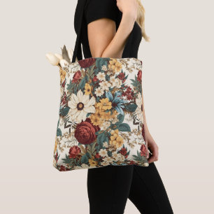 Vintage Flowers of Rose, Tulip, Lilies and Daisies Tote Bag