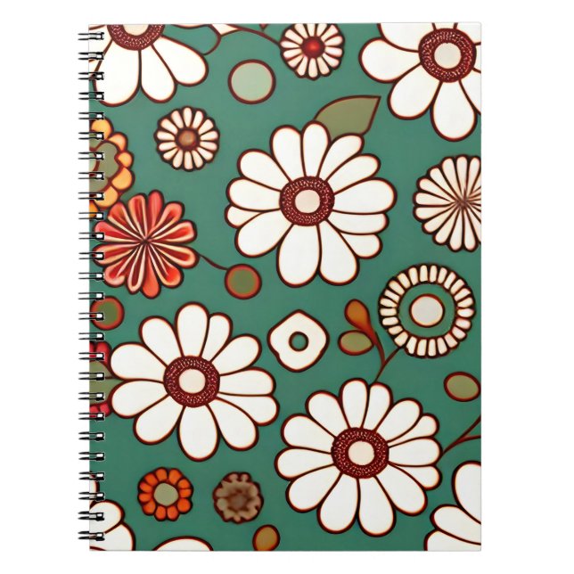 Vintage Flowers on a Green Background Notebook (Front)