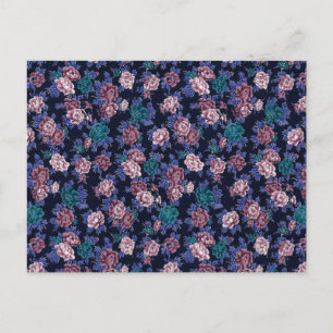 Vintage Flowers on Navy Blue Postcard