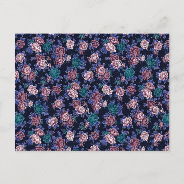 Vintage Flowers on Navy Blue Postcard (Front)