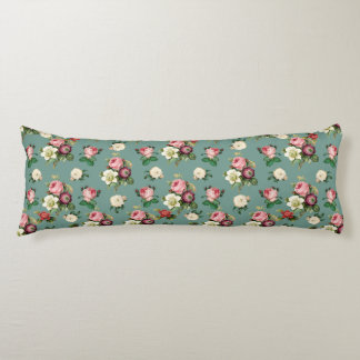 Vintage Flowers on Stone Blue, Retro Floral Print Body Cushion