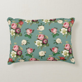 Vintage Flowers on Stone Blue, Retro Floral Print Decorative Cushion
