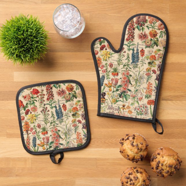 Vintage Flowers   Oven Mitt & Pot Holder Set (Top Down)