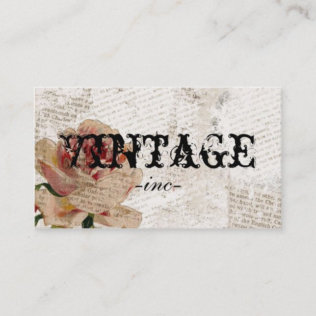 Vintage Flowers over Distressed Text Business Card (Front)