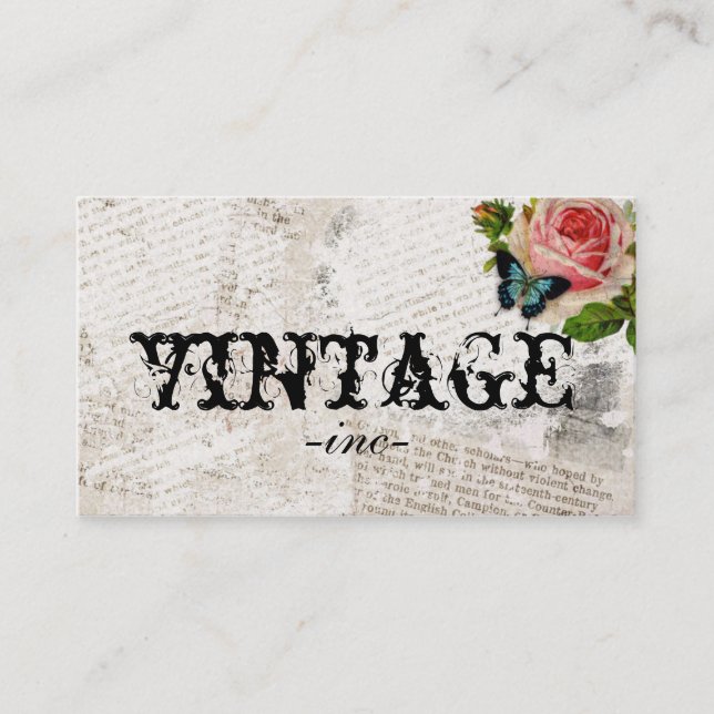 Vintage Flowers over Distressed Text Business Card (Front)