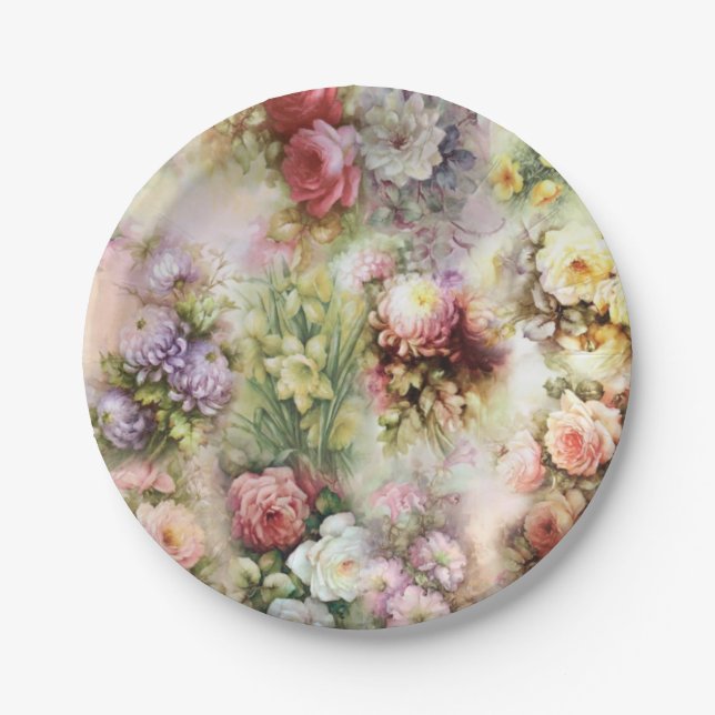 Vintage Flowers Paper Plate (Front)