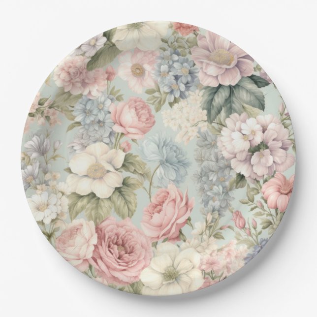 Vintage Flowers Paper Plate (Front)