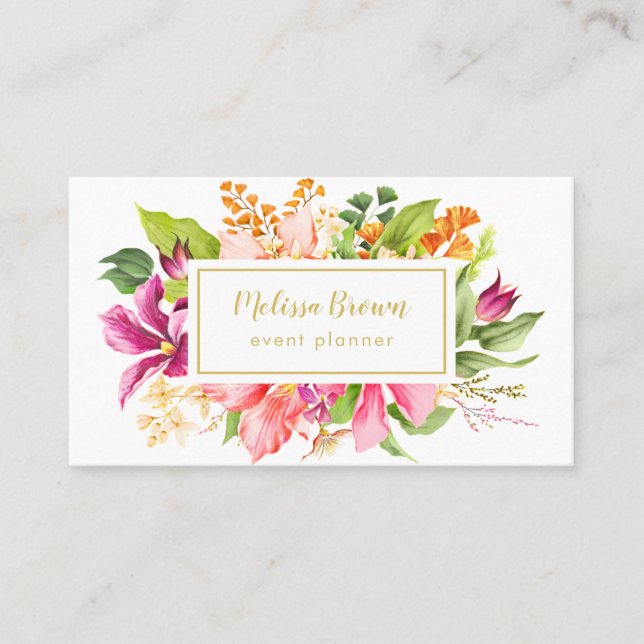 Vintage Flowers Pastel Event Planner Business Card (Front)