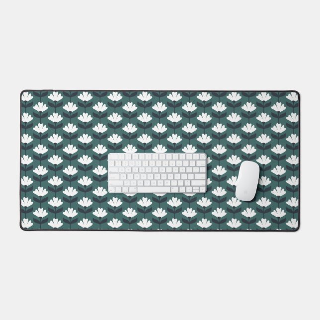 Vintage Flowers Pattern Sea Green Desk Mat (Keyboard & Mouse)