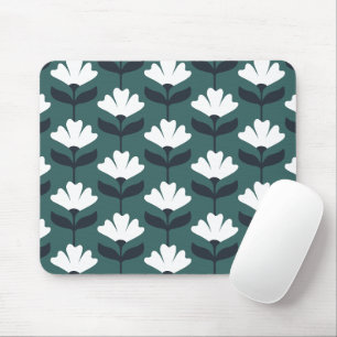 Vintage Flowers Pattern Sea Green Mouse Pad