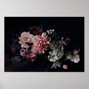 Vintage flowers. Peonies, tulips, lily, hydrangea Poster