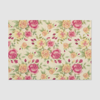 Vintage Flowers Pink Yellow Roses Tissue Paper