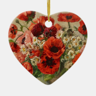 Vintage flowers, poppies ceramic tree decoration