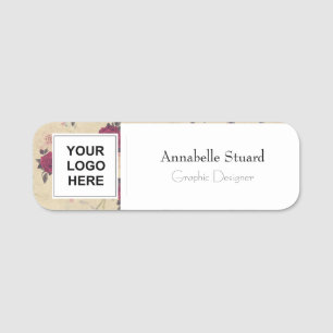 Vintage flowers red rose modern elegant brown cool name tag