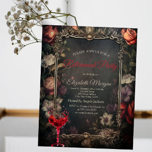 Vintage Flowers RosesGothic Wine Glass Retirement Invitation