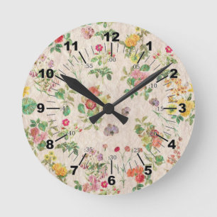 Vintage Flowers Round Clock