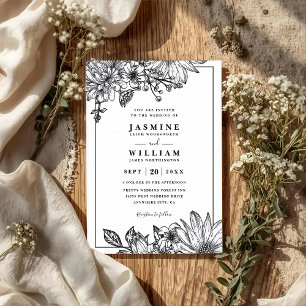 Vintage Flowers Rustic Elegant QR Code Wedding Invitation