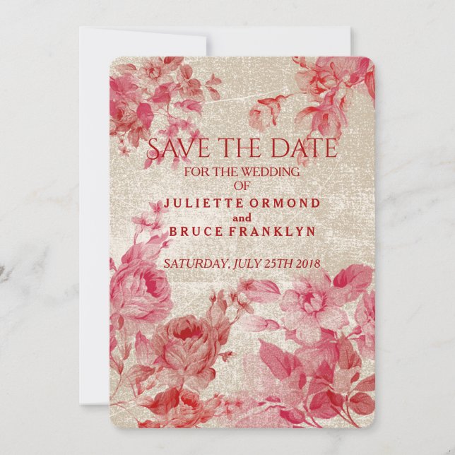 Vintage Flowers - Save The Date Card (Front)