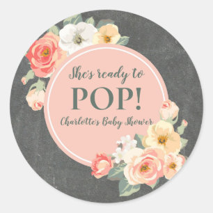 Vintage Flowers She's Ready to Pop Baby Shower Tag