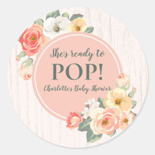Vintage Flowers She's Ready to Pop Baby Shower Tag