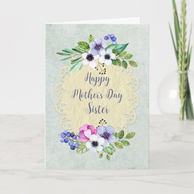 Vintage Flowers Sister Happy Mother's Day Card (Front)