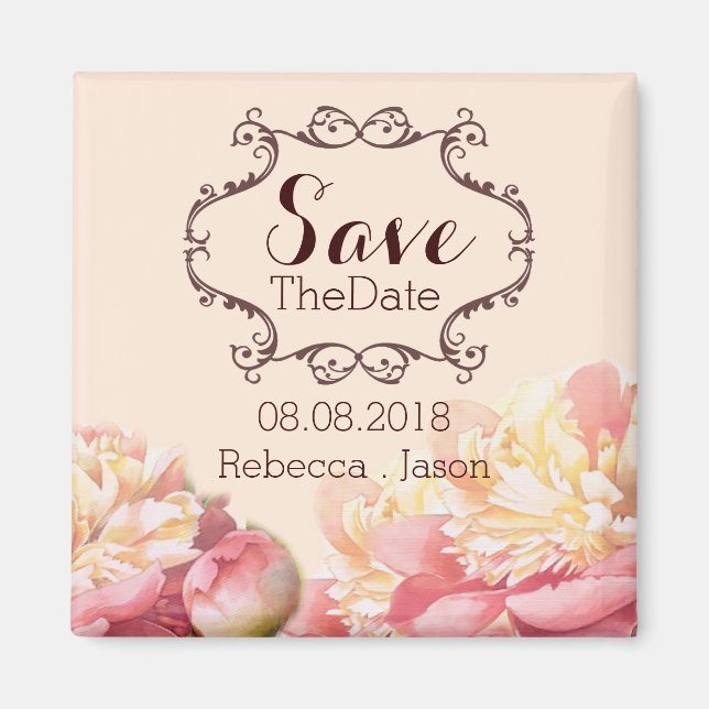 vintage flowers spring wedding save the date magnet (Front)