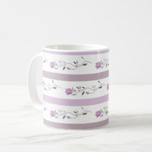 Vintage Flowers Striped pattern white beige pink  Coffee Mug