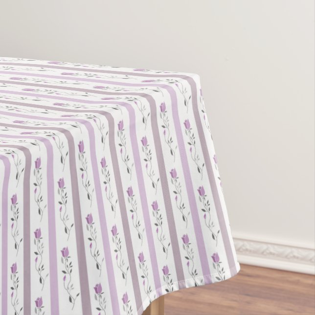 Vintage Flowers Striped pattern white beige pink  Tablecloth (In Situ)