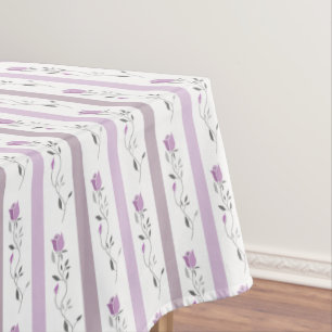 Vintage Flowers Striped pattern white beige pink  Tablecloth