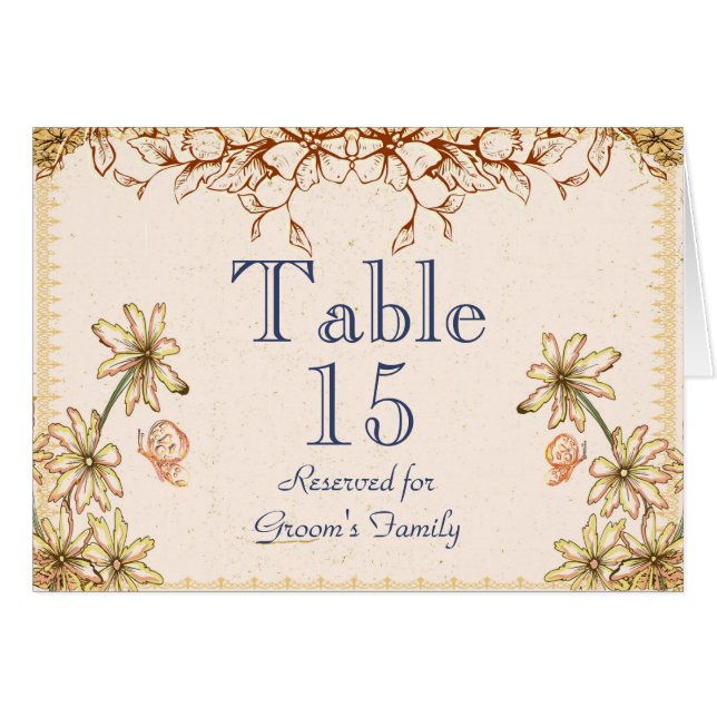 Vintage Flowers Table Seating Name Card (Front Horizontal)
