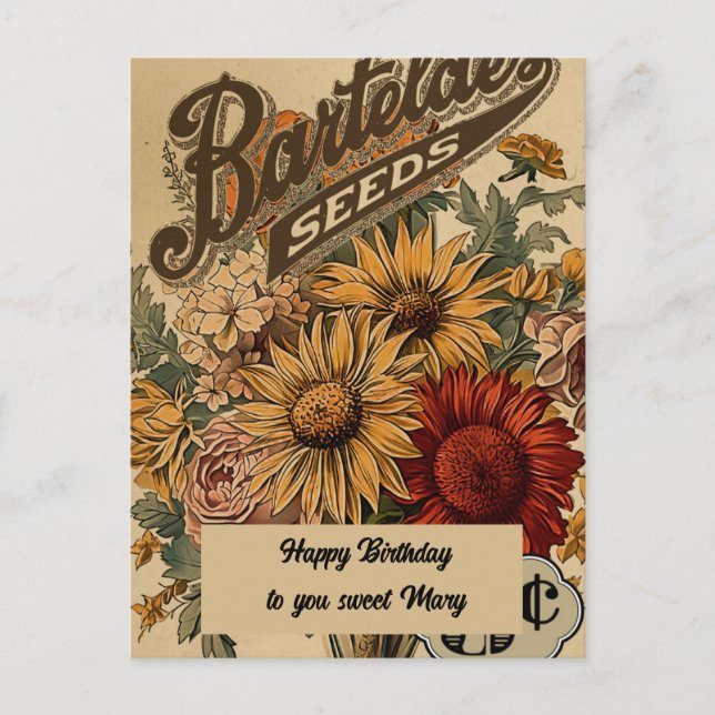 Vintage Flowers Three cents  Birthday Postcard (Front)