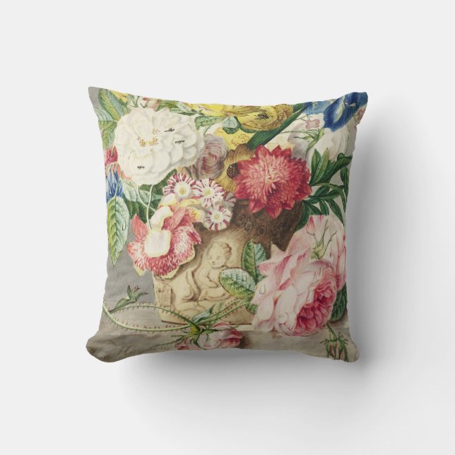 Vintage Flowers Throw Pillow (Front)
