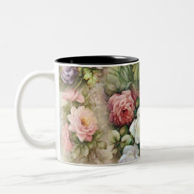 Vintage Flowers Two-Tone Coffee Mug (Left)