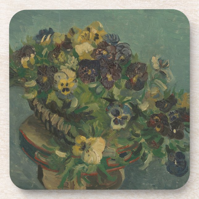 Vintage Flowers Van Gogh Basket of Pansies Coaster (Front)