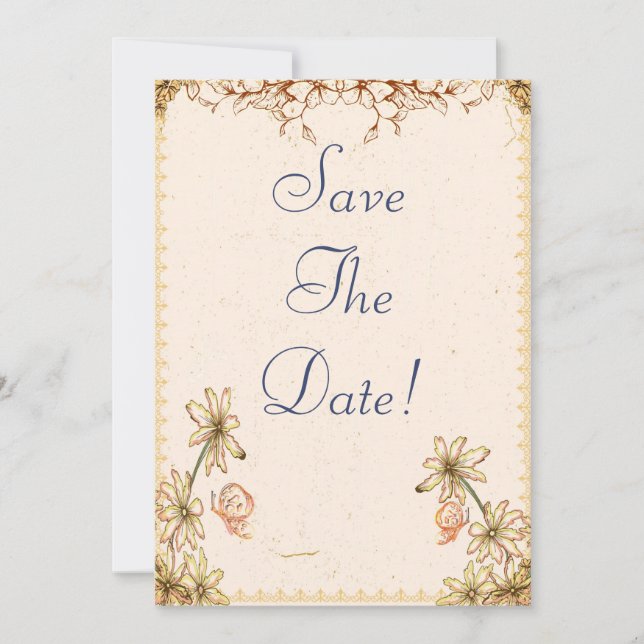 Vintage Flowers Wedding  Save The Date Invitation (Front)