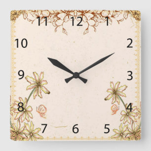 Vintage Flowers Wedding Square Wall Clock